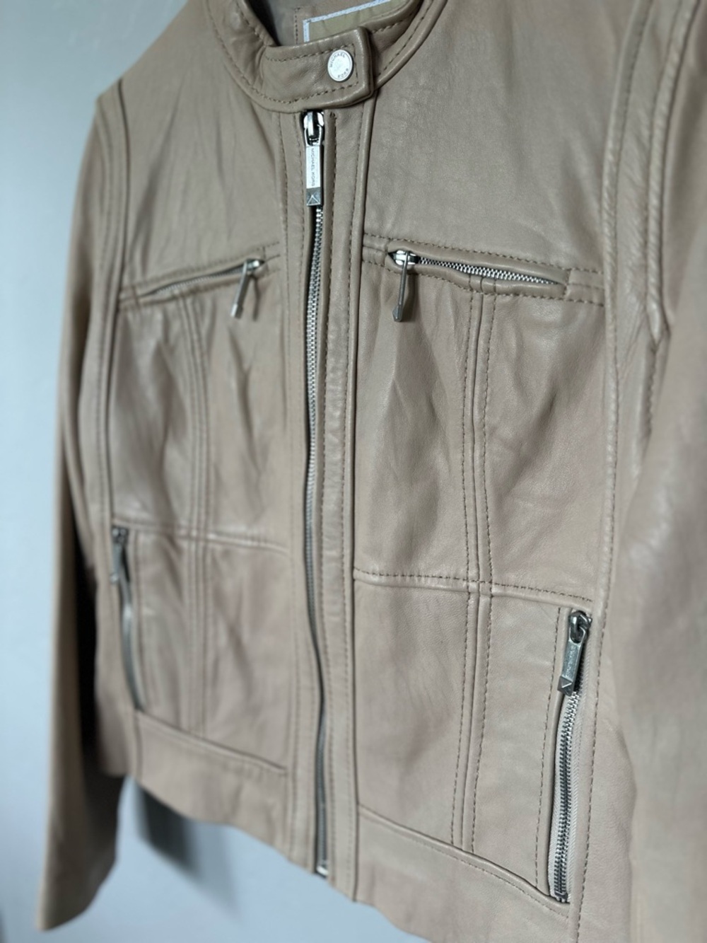 Michael Kors Leather Moto Zip Pocket Jacket - Picture 3 of 7